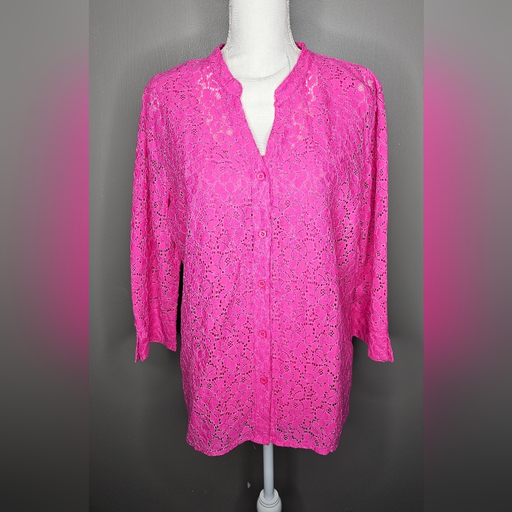 NOTATIONS 2 Piece Lace Button Down and Tank Under Shirt Pink Set. Size XL